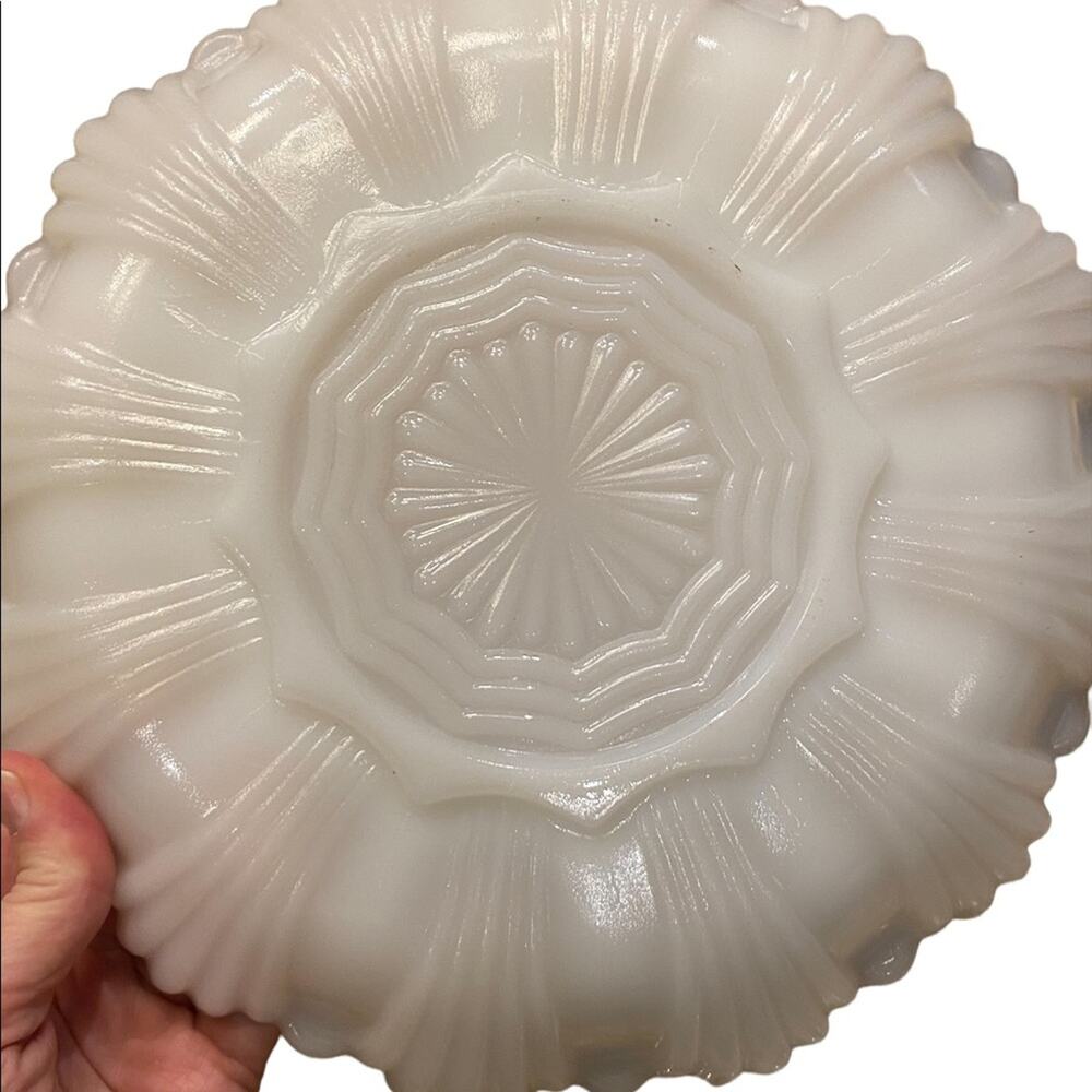 Vintage Anchor Hocking Milk Glass Deviled Egg Dish with Gold Edges -Set of 2 - Picture 2 of 5